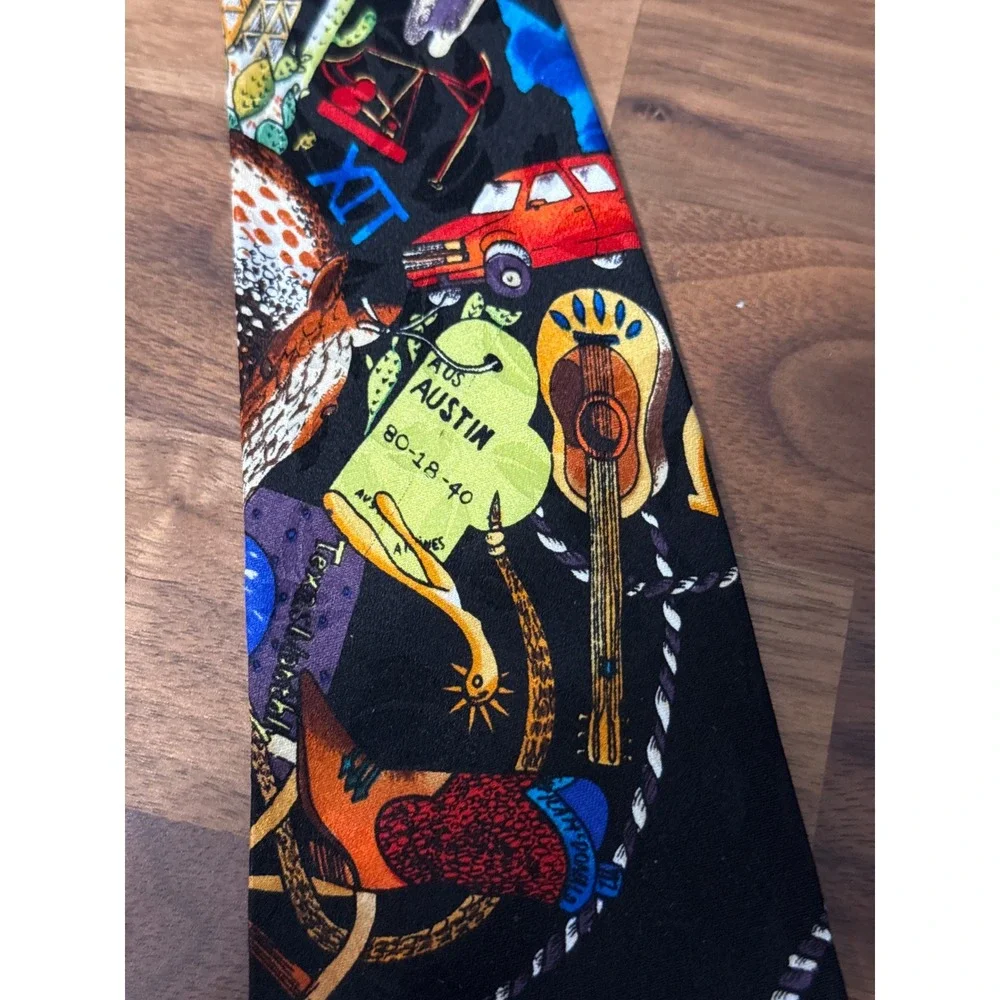 Vintage Nicole Miller‎ Texas Silk Tie Western Cowboy Retro Americana Statement